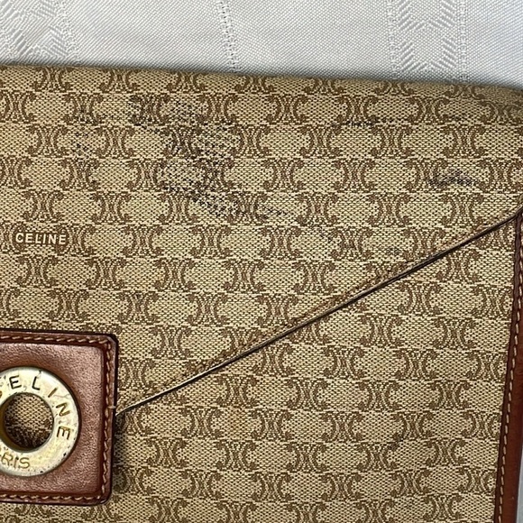 Vintage Celine Macadam Envelope Flap Clutch Wristlet Bag Tan Brown - Picture 5 of 17